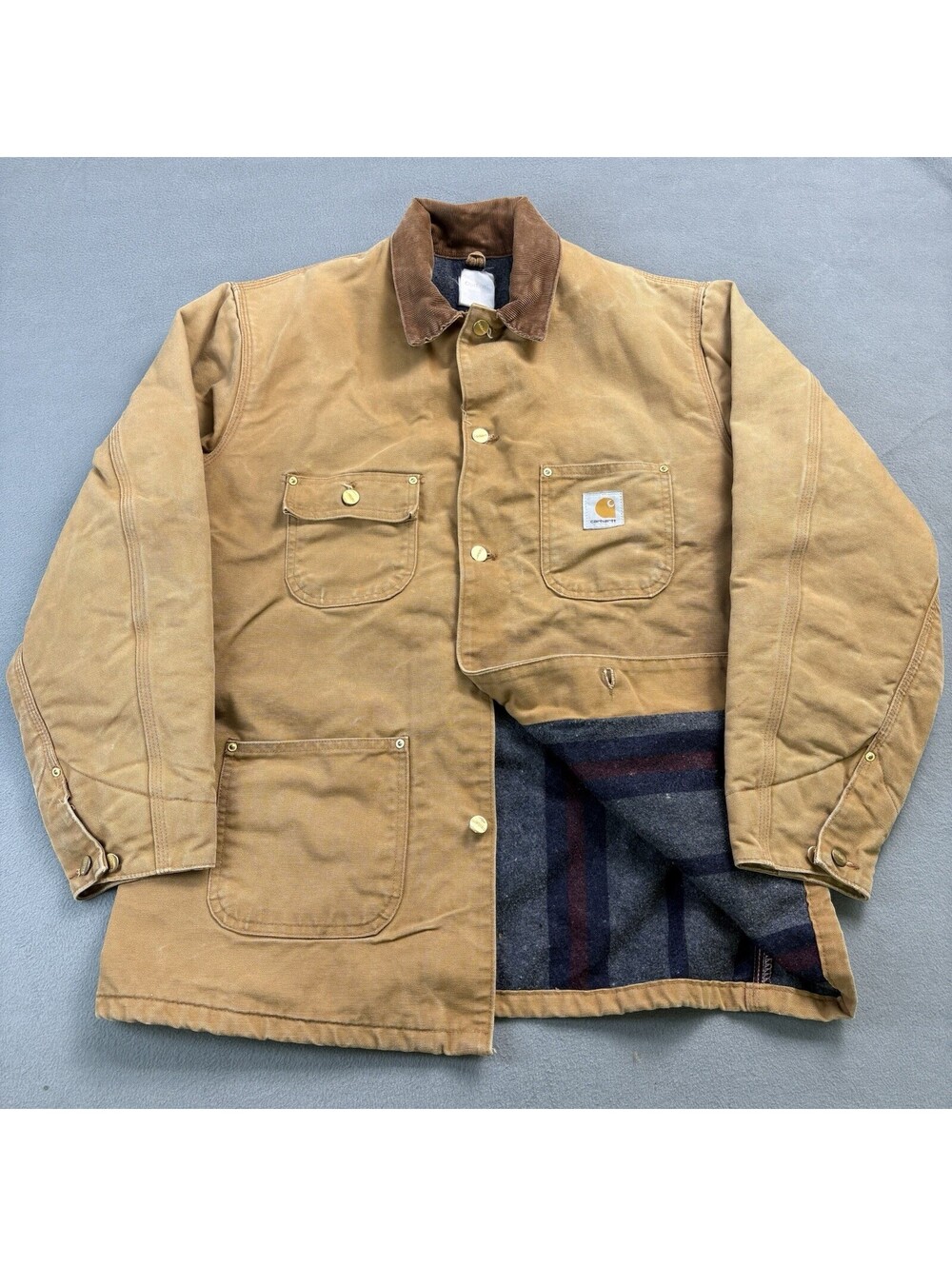 Vintage Carhartt Canvas Chore Jacket Blanket Lined Size 2XL Tan Brown C001